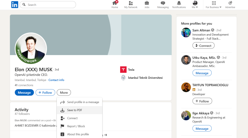 Fake Elon LinkedIn